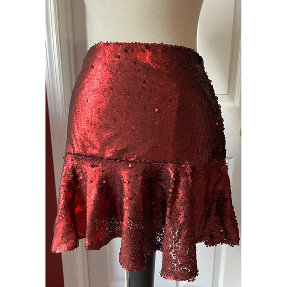 TCEC Red Sequin Mini Skirt Sz Large Womens Fun Flirty Night Out Skirt - Picture 3 of 8